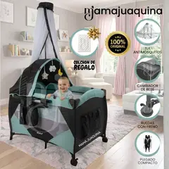 Baby - Cuna Corral de Lujo «IRIS» Light Green con Colchón