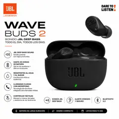 JBL - JBL WAVE BUDS 2 ANC Auriculares inalámbricos/ BT 5.3/ Autonomía 40hrs / IP54 / Diseño Ergonomico