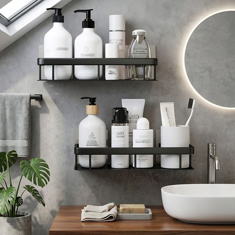 Set x 2 Repisa Estante Organizador De Ducha Baño De Plástico ABS Resistente Negro