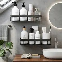 GENERICO - Set x 2 Repisa Estante Organizador De Ducha Baño De Plástico ABS Resistente Negro