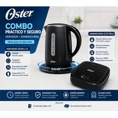 OSTER - Combo Oster Hervidor Eléctrico 1.7L + Sandwichera Eléctrica Antiadherente Cocina Desayuno
