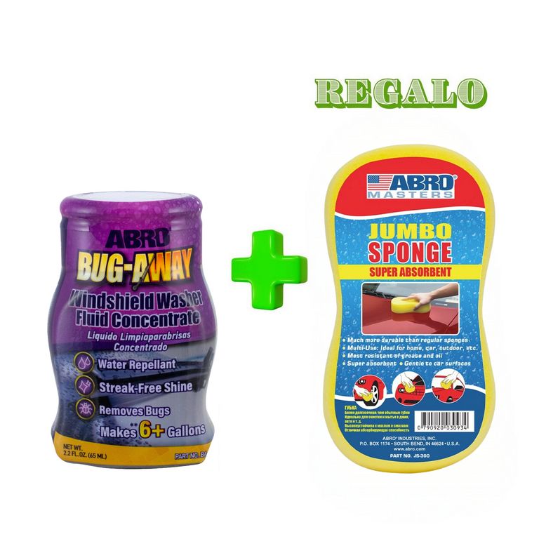 ABRO Concentrado Limpia Parabrisas 65mL Rinde 6 GL + Regalo Esponja Super Absorbente