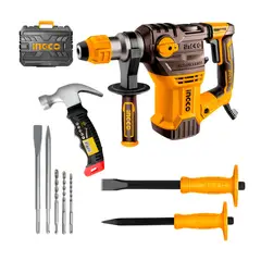 INGCO TOOLS - Combo Rotomartillo + Cincel Punta Estrella + Martilo Ingco