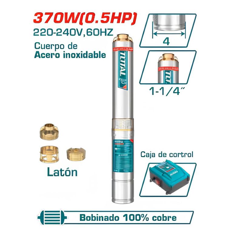Bomba Sumergible para Pozo 4pulgada 0. 5HP Acero Inoxidable Incluye Control TWP53706-5