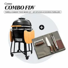 FDV - COMBO FDV PARRILLA KAMADO TOKIO NEGRO 22 + SET ESTUCHE ACCESORIOS PARRILLERO