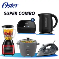 OSTER - Combo Oster Cocina Completa 5 en 1: Licuadora, Arrocera, Sandwichera, Hervidor y Plancha Vapor