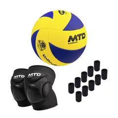 MTD - KIT VÓLEY PRO PELOTA PU THERMOSELLADO #5 MTD + RODILLERA GEL MTD + 10 NUDILLOS  JUNIOR
