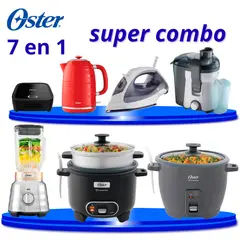 OSTER - Combo Oster 7 en 1 con Licuadora, Extractor, Arroceras, Hervidor, Sandwichera y Plancha