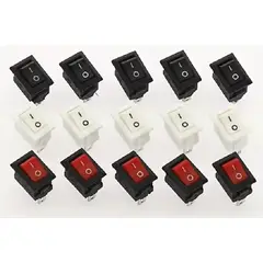 GENERICO - Pack 15 Mini Interruptores Basculantes ON/OFF 2 Pines Negro Blanco Rojo 250V