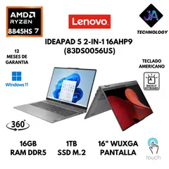 LENOVO - LAPTOP LENOVO IDEAPAD 5 2 EN 1 AMD RYZEN 7 8845HS 16GB RAM 1TB SSD 16" WUXGA WIN 11 AMERICANA