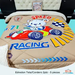 MINGDA - Edredón Corderito Infantil Racing 2 Plazas – 5 Piezas Súper Abrigador