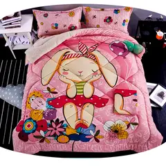 MINGDA - Edredón Infantil 2 Plazas Conejita Premium – 5 Piezas - Súper Suave y Abrigador