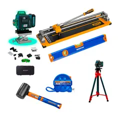INGCO TOOLS - Combo Cortadora Mayólica + Nivel Láser + Wincha + Martillo