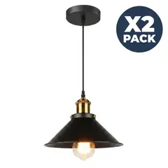 CEMLIGHTING - Kit x2  Lámpara Colgante Mini Cantabria Negro D25cm + Foco LED Pera 8W Luz Cálida