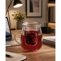 GENERICO - Taza Infusora de Vidrio Borosilicato 600ML con Filtro y Tapa para Té e Infusiones