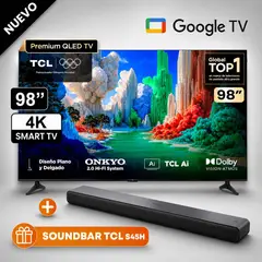 TCL - Televisor TCL 98" Qled Premium 98A400 4k Ultra HD Google TV - 144 Hz + SOUNDBAR TCL S45H