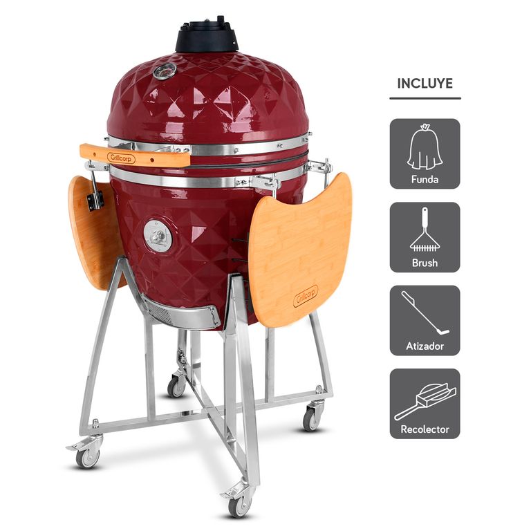 Kamado Diamante 21 Rojo + 4 accesorios