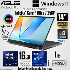 ASUS - Laptop Asus Vivobook Flip TP3407SA-DS74T Intel Core Ultra 7 256V 16GB RAM 1TB SSD 14"  OLED Táctil