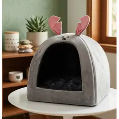 GENERICO - Cama Iglú Conejito Gris XL para Perros y Gatos - 52*52 cm x 58 de altura