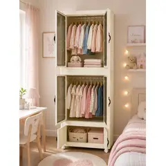 GENERICO - Mueble Organizador Multiusos Beige con Puertas Translúcidas y Ruedas