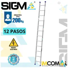 SIGMA - Escalera Aluminio Arrimo de 12 Pasos. Cap. Max. de Carga 200 Kg. Tipo I Industrial