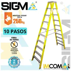 SIGMA - Escalera Fibra de Vidrio Tijera Doble Acceso de 10 Pasos.  Cap. Max. de Carga 250 Kg. Tipo IA Industrial Pesado