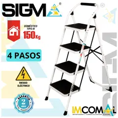 SIGMA - Escalera Acero Taburete de 4 Pasos. Cap. Max. de Carga 150 Kg. Tipo III Domestica