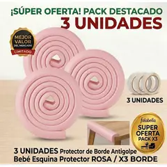 GENERICO - Protector de Borde Antigolpe Bebé Esquina Protector ROSA 3 UNIDADES