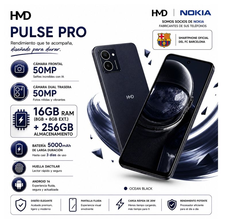 HMD Pulse Pro DS 256GB +16GB (8GB +8GB) Smartphone / Batería de 2 días Cámera 50 MP Selfie 50MP
