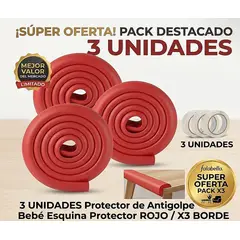 GENERICO - Protector de Borde Antigolpe Bebé Esquina Protector ROJO 3 UNIDADES