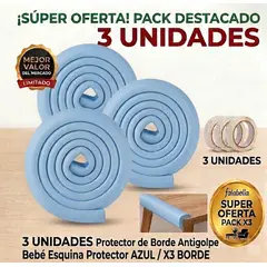 GENERICO - 3 UNIDADES Protector de Borde Antigolpe Bebé Esquina Protector AZUL