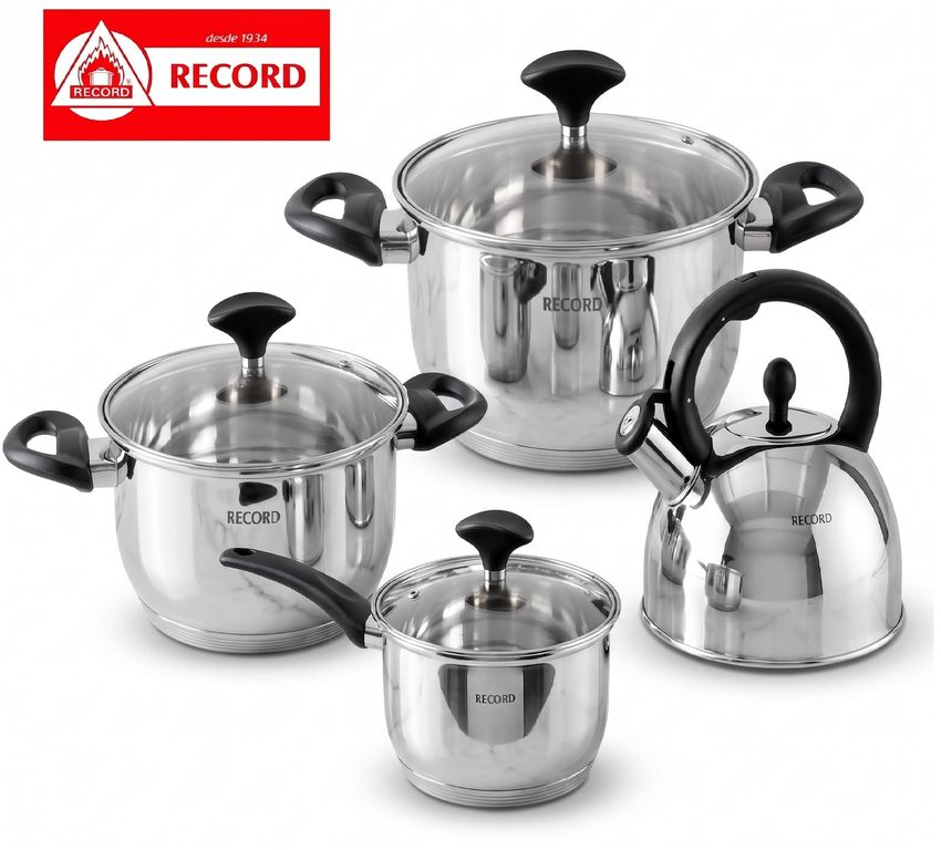 Juego de Ollas RECORD x 8 Piezas Acero Inoxidable