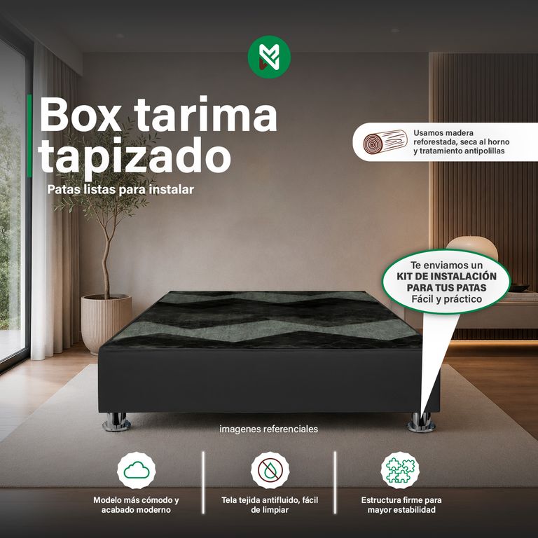 Box Tarima reforzado y acolchado + Kit inst. de patas - 2plz - Negro