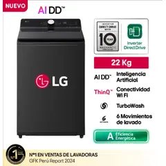 LG - Lavadora LG WT22OBTX 22Kg con Inteligencia Artificial Carga Superior - Negro Onyx