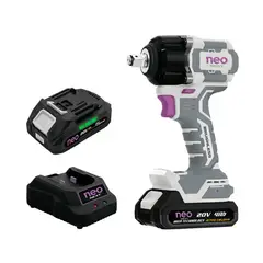 NEO - Llave de Impacto BL 20V 650 Nm + 2 Baterías 4.0Ah + Cargador