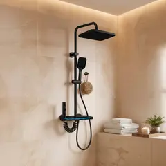 FRATELLI - Ducha Multifuncional Moderna 4 Teclas C/Rociador Y Led Negro - Fratelli