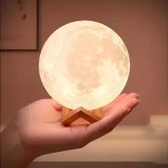 GENERICO - Lámpara Luna 3D LED  Luz Nocturna Mágica con Base de Madera