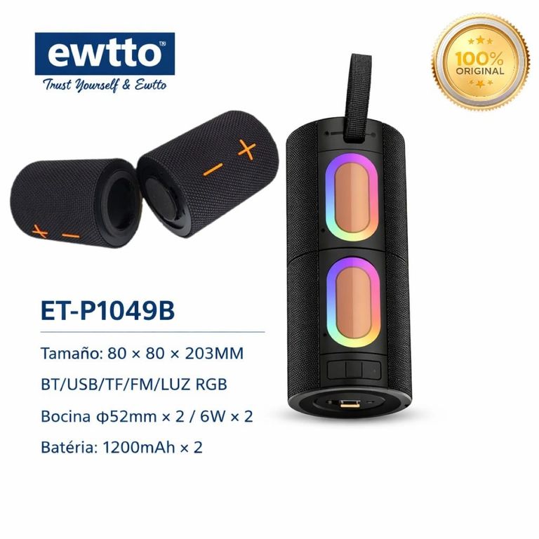 EWTTO - EXTREME BASS PARLANTE BLUETOOTH TWS DESMONTABLE 2 EN 1 CON LUCES RGB Y SONIDO STEREO REAL