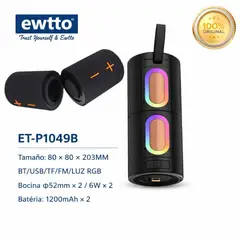 EWTTO - EWTTO - EXTREME BASS PARLANTE BLUETOOTH TWS DESMONTABLE 2 EN 1 CON LUCES RGB Y SONIDO STEREO REAL