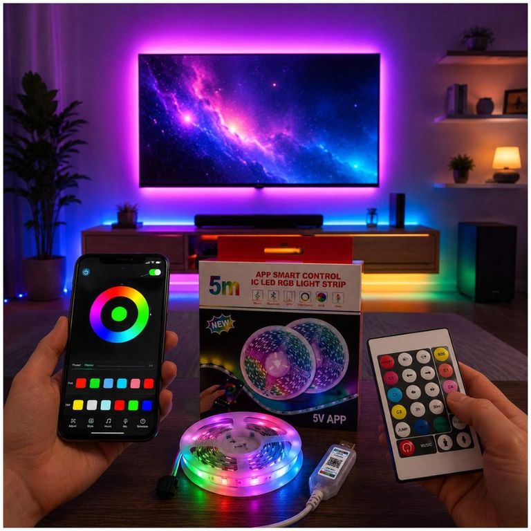 Cinta Luz LED RGB de 5 metros con Conector USB y Control Remoto