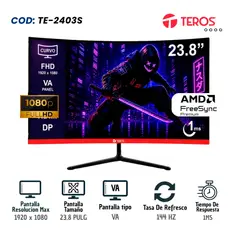 Teros - Monitor gamer curvo Teros 24 pulgadas Full HD 144Hz 1ms VA FreeSync HDMI DP TE-2403S