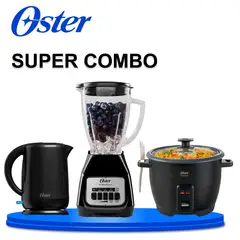OSTER - Combo Oster Hervidor 1.7 L + Licuadora Vaso de Vidrio + Arrocera 1.8 L