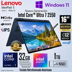 LENOVO - Laptop Lenovo IdeaPad 5 2 en 1 16IAL10 Intel Core Ultra 7 255U 32GB RAM 1TB  16" Táctil 83KS001BUS