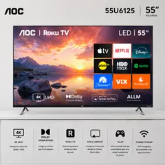 AOC - Televisor AOC Led 4K UHd Smart Roku 55"  55U6125