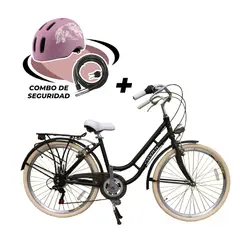 JEFF BIKE - BICICLETA VINTAGE VENICE NEGRO ARO 26 CHASIS DE ALUMINIO, 6 CAMBIOS SHIMANO + COMBO DE SEGURIDAD