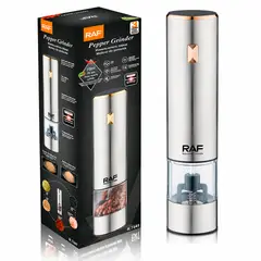 RAFF - Molinillo Eléctrico RAF R7141 de Acero Inoxidable para Sal, Pimienta y Especias