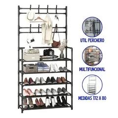 OEM - Estante Organizador Zapatera Multiusos 5 Niveles con Perchero Negro