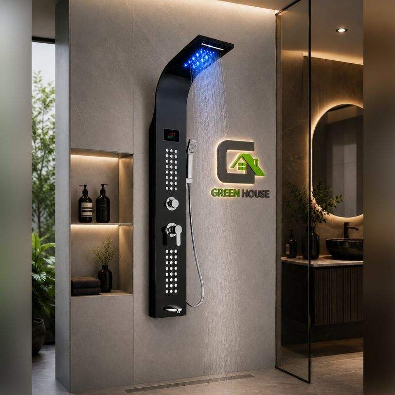 COLUMNA DE DUCHA BERLIN CON LUZ LED NEGRO ACERO INOXIDABLE