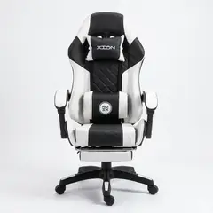 XION - Silla Gamer Titán Xion Ergonómica con Masajeador Lumbar, Reposapiés y Reclinable 135° - Blanco