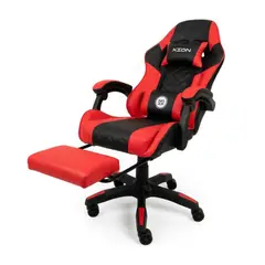 XION - Silla Gamer Titán Xion Ergonómica con Masajeador Lumbar, Reposapiés y Reclinable 135° - Rojo